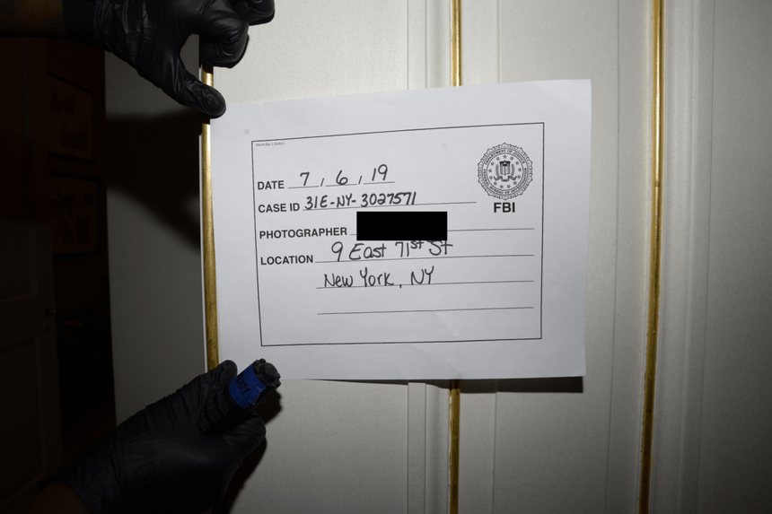 FBI evidence placard from the July 6, 2019 search of 9 East 71st Street